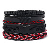 4Pcs 4 Styles Wood Beads Stretch Braceletas & Alloy Artificial Leather Cord Bracelet Sets for Men FS-WG9743B-06-1