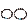 2Pcs Natural Lava Rock & Rudraksha & Coconut & Howlite Beads Stretch Couples Bracelets BJEW-JB11329-2