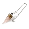 Resin Dowsing Pendulum Pendants with Natural Rose Quartz Chips inside and Iron Chain & Alloy Caps GG-CBAEAD2-01A-2