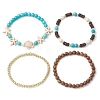4Pcs 4 Styles Synthetic Turquoise & Coconut & Wood & Non-magnetic Synthetic Hematite Beaded Stretch Bracelet Sets BJEW-JB10720-4