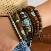 6Pcs 6 Styles Wood & Synthetic Turquoise & Alloy Beaded Stretch Bracelets & Braided Bracelets for Women BJEW-CL0001-60-6