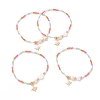 Natural Shell & Glass Seed Beaded Stretch Bracelet with Brass Star Charms for Women BJEW-JB09357-1