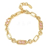 Ring & Paperclip Brass Micro Pave Cubic Zirconia Link Chain Bracelets for Women BJEW-D458-03G-05-4