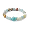 Natural Flower Amazonite & Synthetic Turquoise Turtle Beaded Stretch Bracelet BJEW-JB09699-01-1