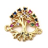 Brass Pave Colorful Cubic Zirconia Tree of Life Connector Charms KK-I360-032G-1