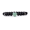 Natural Green Aventurine & Glass Heart Beaded Stretch Bracelet PW-WG20984-05-1