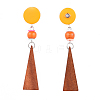 Pear Wood Dangle Earrings EJEW-JE03468-04-2