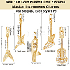 Beebeecraft 5pcs 5 style Rack Plating Brass Micro Pave Clear Cubic Zirconia Musical Instrument Pendants KK-BBC0012-92-2