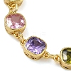 Square Brass Pave Cubic Zirconia Link Chain Bracelets for Women BJEW-P385-08G-2