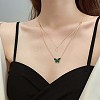 Natural Malachite Butterfly & Cubic Zirconia Oval Pendant Double Layered Necklace JN1057A-3