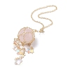 Natural Rose Quartz with Rack Plating Brass Pendants Decorations AJEW-B023-01G-06-3