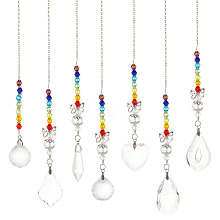 AHADERMAKER 7Pcs 7 Style Transparent Glass Pendant Decorations HJEW-GA0001-44