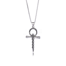 Skull Cross Pendant Necklace Vintage Titanium Steel Ankh Necklace Charm Neck Chain Jewelry Gift for Women Men Birthday Easter Thanksgiving Day JN1110A