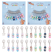 11Pcs Rainbow ABS Plastic Imitation Pearl Beaded Crochet Lobster Clasp Charms HJEW-AB00219