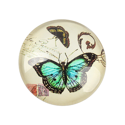 Butterfly Printed Glass Half Round/Dome Cabochons GGLA-N004-14mm-C-1