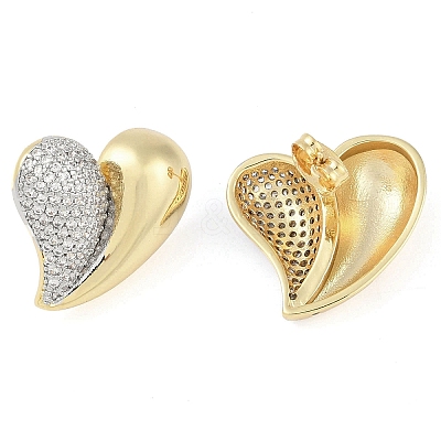 Heart Clear Cubic Zirconia Studs Earrings EJEW-Q387-01G-1