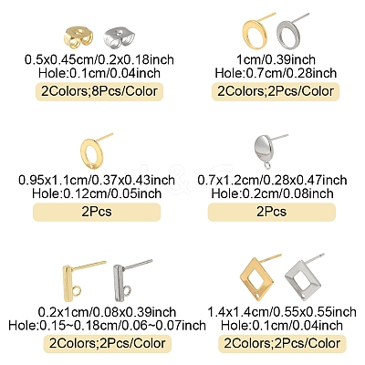 16Pcs 8 Styles 304 Stainless Steel Stud Earring Findings STAS-FS0001-84-1