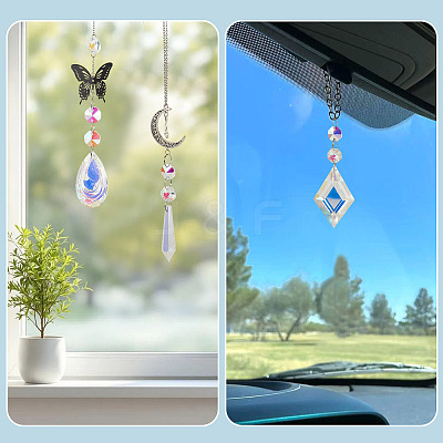 3Pcs 3 Styles Crystal Glass Hanging Sun Catcher AJEW-TADJ0001-07-1