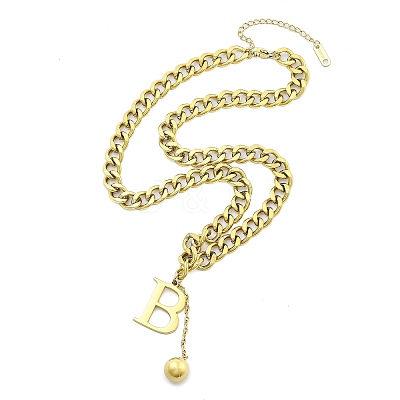 Ion Plating(IP) 304 Stainless Steel Letter B Pendant Cuban Link Chain Necklaces for Women NJEW-U016-01G-1