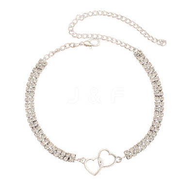 Brass Crystal Rhinestone Tennis Double Heart Link Anklets for Women FS-WGBD382-02-1