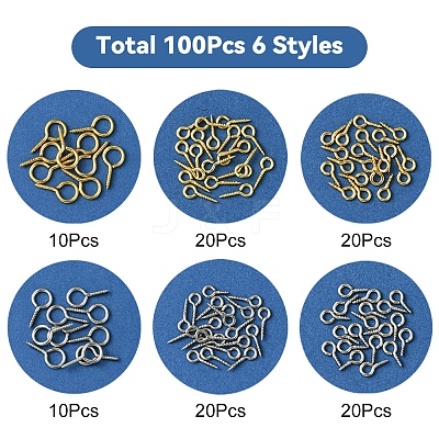 100Pcs 6 Styles 304 Stainless Steel Screw Eye Pin Peg Bails FIND-FS0002-85-1