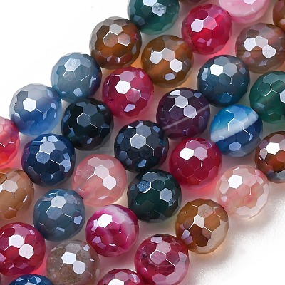 Electroplated Natural Agate Beads Strands G-B191-A07-6mm-11-1