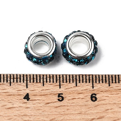 Polymer Clay Rhinestone European Large Hole Beads with Silver Color Plated Brass Cores FPDL-R002-04-1