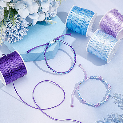 4 Rolls 4 Colors Nylon Satin Rattail Cords NWIR-PH0002-21-1
