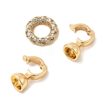 Brass Micro Pave Clear Cubic Zirconia Fold Over Clasps KK-U059-55G-1