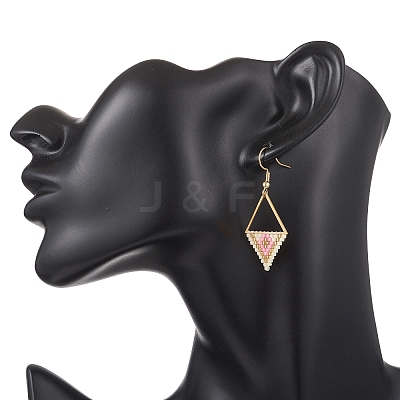 Rhombus with Triangle Glass Seed Beads Dangle Earrings EJEW-MZ00654-1