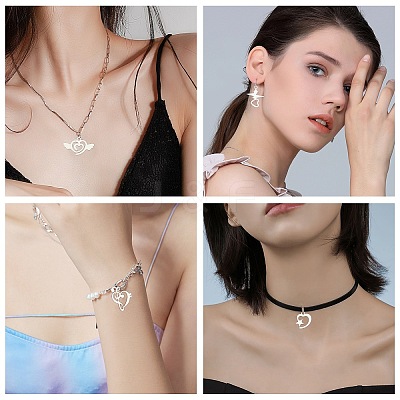 24Pcs 12 Styles 201 Stainless Steel Pendants STAS-SC0002-85-1
