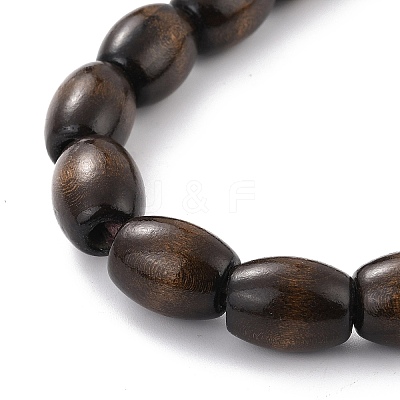 Barrel Shape Wood Beaded Bracelet with Double Rings BJEW-XCP0001-06-1