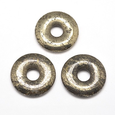 Donut/Pi Disc Natural Pyrite Pendants G-I125-33A-1