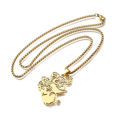 201 Stainless Steel Laser Cut Mother and Baby Koala Pendant Box Chain Necklaces for Women Men NJEW-E156-01G-1