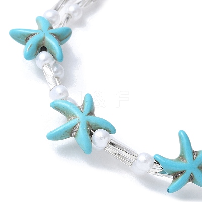 Synthetic Turquoise Beaded Bangles BJEW-JB11588-01-1