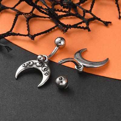 Crescent Moon 316 Surgical Stainless Steel Dangle Belly Button Rings EJEW-G416-17AS-1