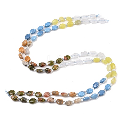 Natural Crazy Agate & Unakite & Quartz Crystal & Synthetic Blue Lace Agate & Lemon Jade Beads Strands G-Z135-A03-1