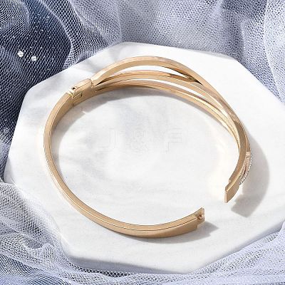 Ion Plating(IP) 304 Stainless Steel Polymer Clay Rhinestone Hinged Bangles for Women BJEW-A011-16RG-1