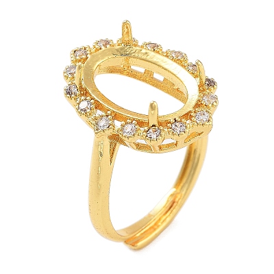 Rack Plating Oval Brass Micro Pave Cubic Zirconia Adjustable Ring Components KK-Q819-10G-1