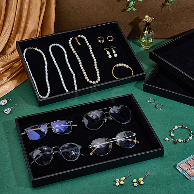Wood Covered with PU Leather Jewelry Display Trays for Earrings Rings Bracelets Necklaces ODIS-WH0043-223-1