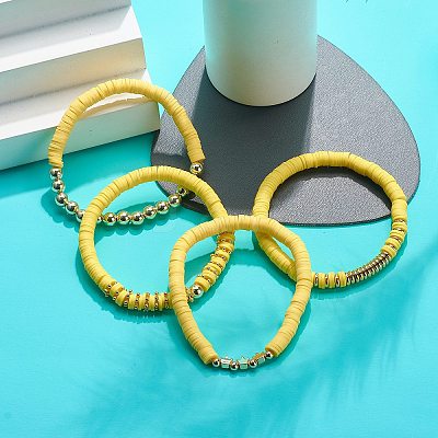 4Pcs 4 Color Handmade Polymer Clay Disc Surfer Bracelets Set BJEW-JB08802-1