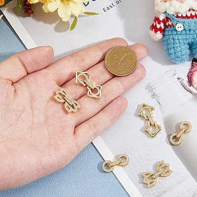 6Pcs 3 Styles Rack Plating Brass Micro Pave Clear Cubic Zirconia Fold Over Clasps KK-HS0001-02G-1