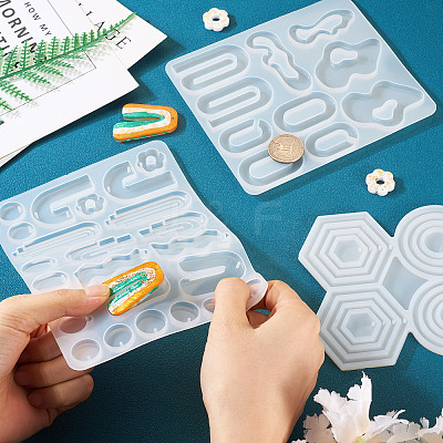 3Pcs 3 Style Hexagon & Round & Irregular Shape DIY Pendant Silicone Molds DIY-TA0006-40-1