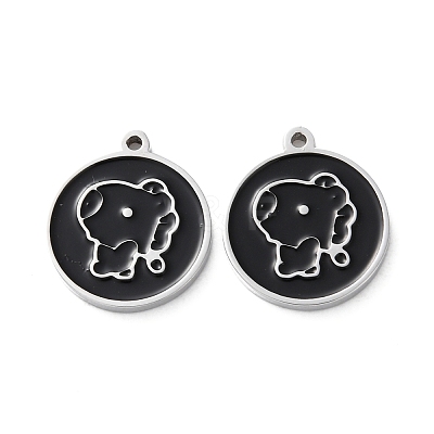 304 Stainless Steel Black Enamel Charms STAS-M102-17P-01-1