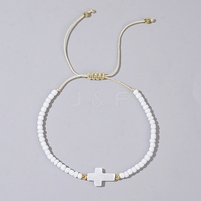 Glass Seed Beads & Brass Braided Beaded Bracelets LS-TV0952-10-1