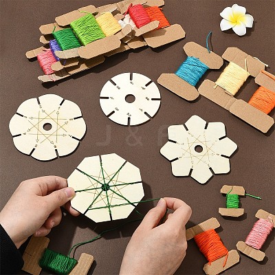 4Pcs 4 Styles Wood Braiding Disk AJEW-YW0002-16-1