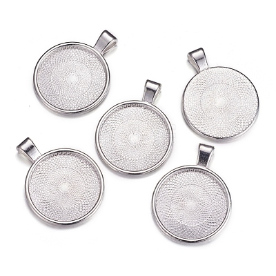 Flat Round Alloy Pendant Cabochon Settings PALLOY-A15654-N-1