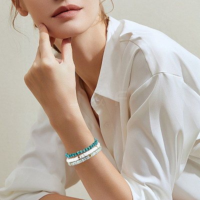 7Pcs 7 Style Handmade Polymer Clay Heishi Surfer Stretch Bracelets Set BJEW-SW00073-03-1