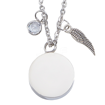 304 Stainless Steel Flat Round Perfume Bottle Pendant Necklaces NJEW-DR00020-1
