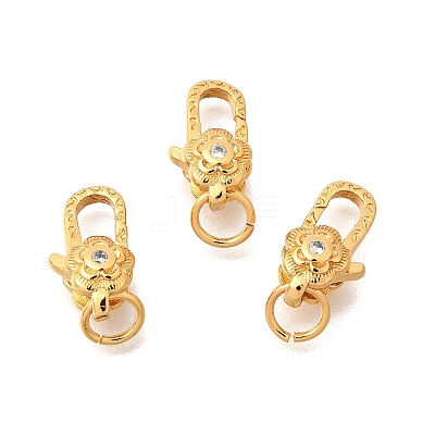 Brass Micro Pave Clear Cubic Zirconia Lobster Claw Clasps KK-G600-25G-02-1
